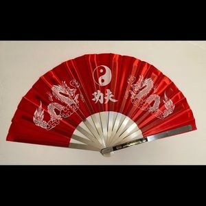 HEAVY DUTY STEEL Red DRAGON KUNG FU FAN